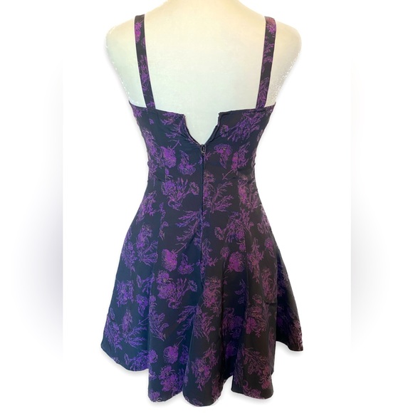 Vintage Goth Black and Purple Floral Mini Dress - Picture 2 of 5